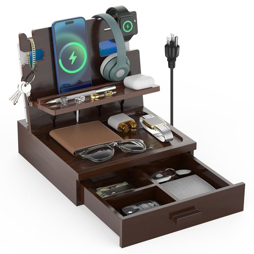 Wood nightstand organizer with - wood,